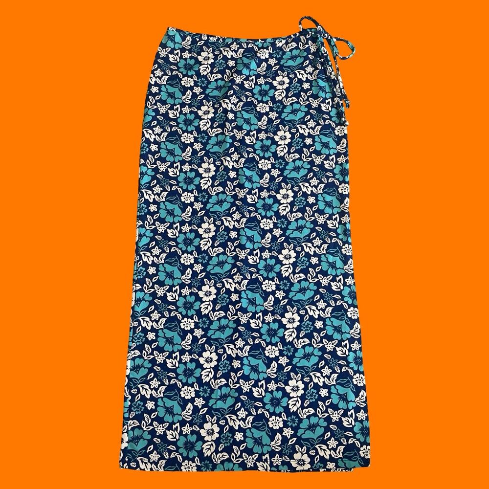 90's vintage tropical floral faux wrap y2ki maxi skirt LARGE finesse